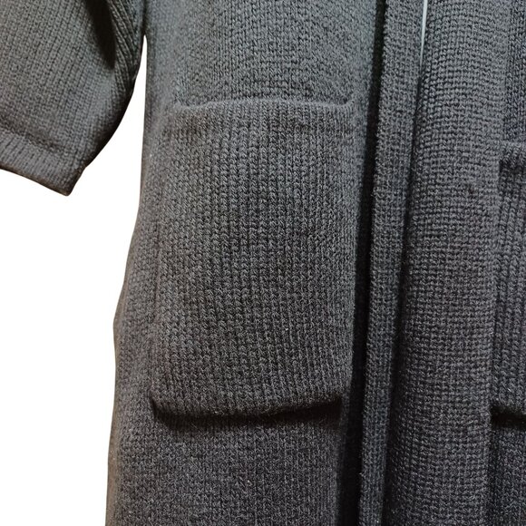 VTG 95 Side Effects Wool Angora Long Cardigan Womens M Black Fringe Hem Witchy - Picture 4 of 7